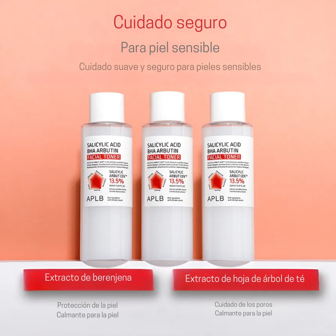 Salicylic Acid BHA Arbutin Facial Toner es un tónico facial formulado para tratar problemas de acné, hiperpigmentación y mejorar la textura de la piel. 